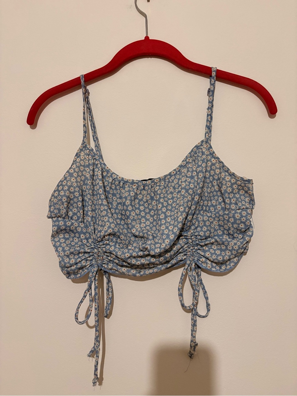 Heart Hips Light Blue Daisy Ruched Drawstring Crop Top